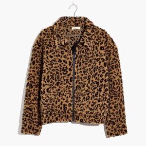 Madewell Sherpa Bomber Jacket in Leopard Animal Brown Black Small S